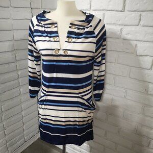 Venus Ladies White, Blue, & Tan Striped Size Small Straight Fit Beach Coverup
